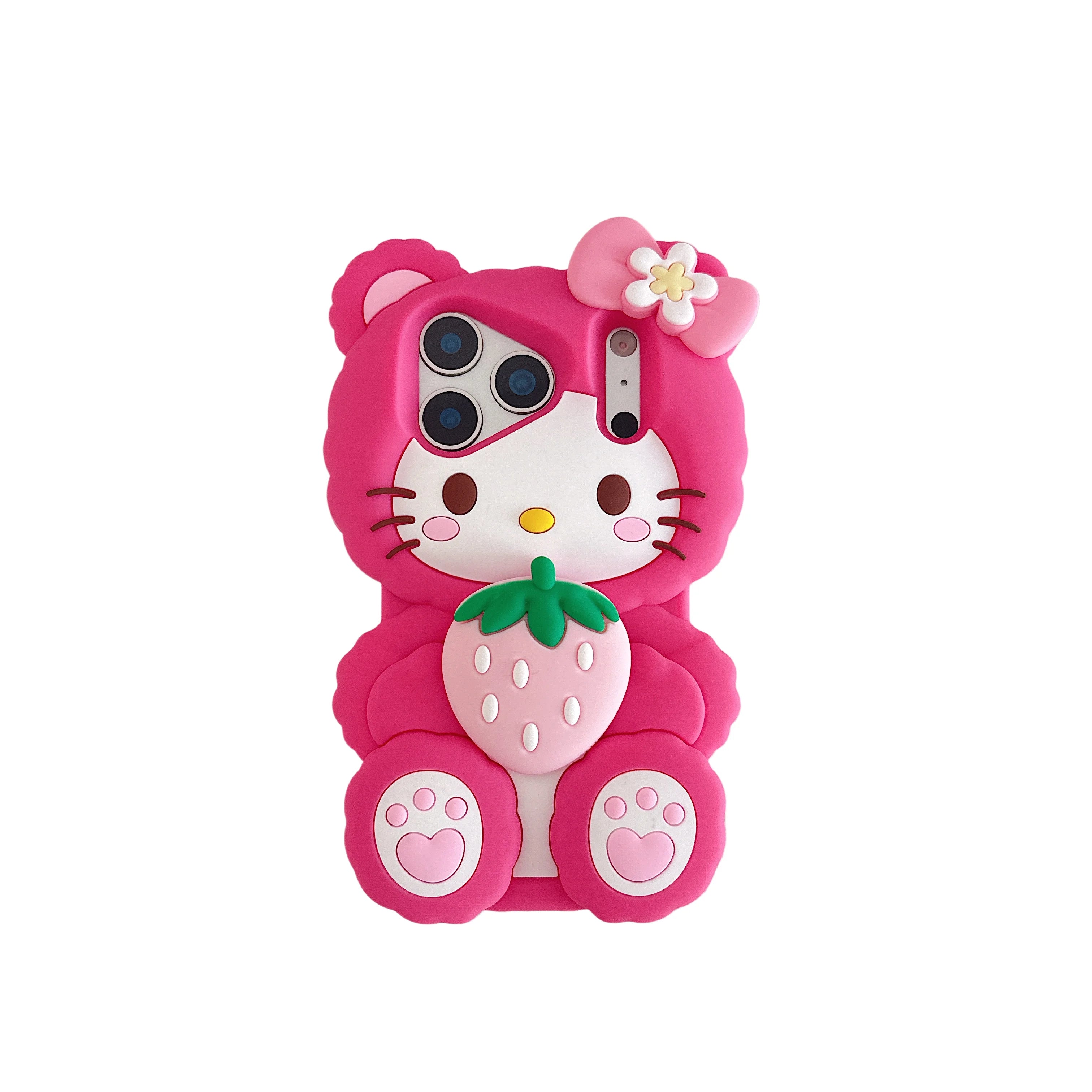 Cute Strawberry For Hello Kitty Phone Case For iPhone 17 16 15 14 13 12 Pro Max Plus Soft Silicone Shockproof Anti Drop Cover