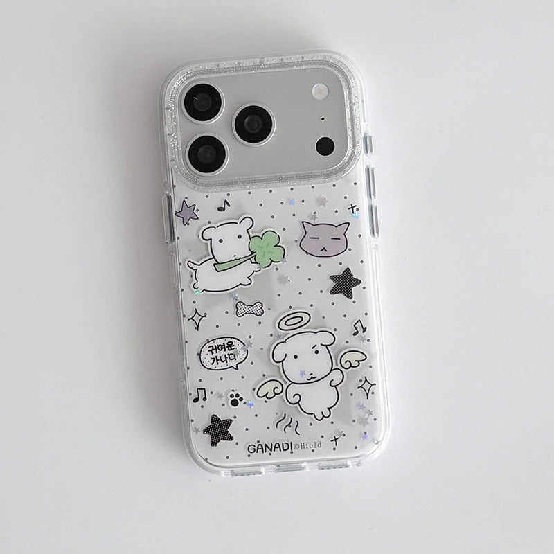 Kawaii Puppy Polka Dots Glitter Phone Case For iPhone 17 Air 16 Pro Max 15 14 Plus 13 12 11 Pro Shockproof Silicone Back Cover