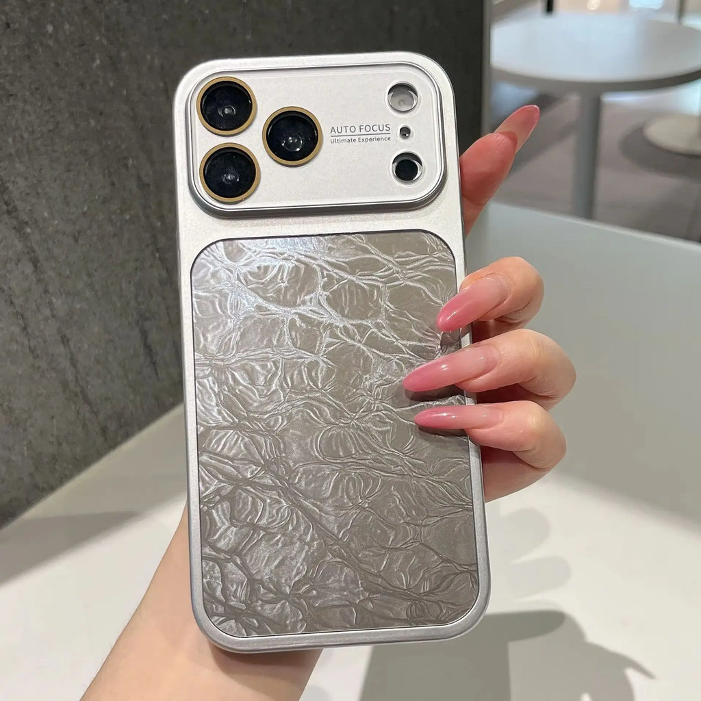 Business Ice Crack Leather Instantly Change Case For iPhone 17 16 15 14 13 Pro Max Large Window Shockproof Protector Matte Cover