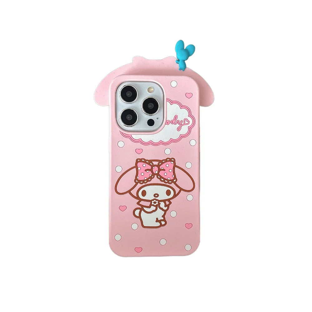 Sanrio Cute 3D Cartoon My Melody Phone Case For 16 Pro Max 17 15 14 13 12 11 Pro Max 4 5 6 7 8 Plus SE Cute Soft Silicone Cover