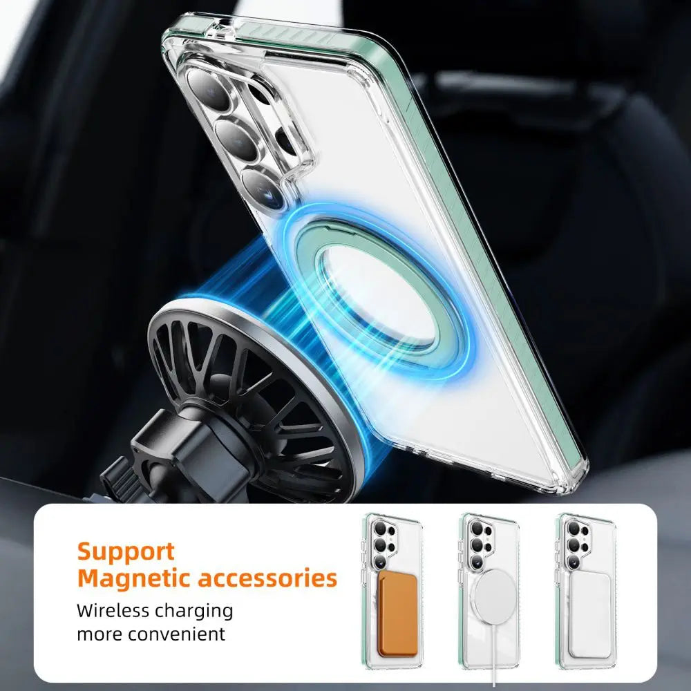 S26 Ultra Bracket For Magsafe Phone Case For Samsung S26 S25 FE S24 Plus S23 Ultra 360° Ring Stand Holder Clear Airbag TPU Cover