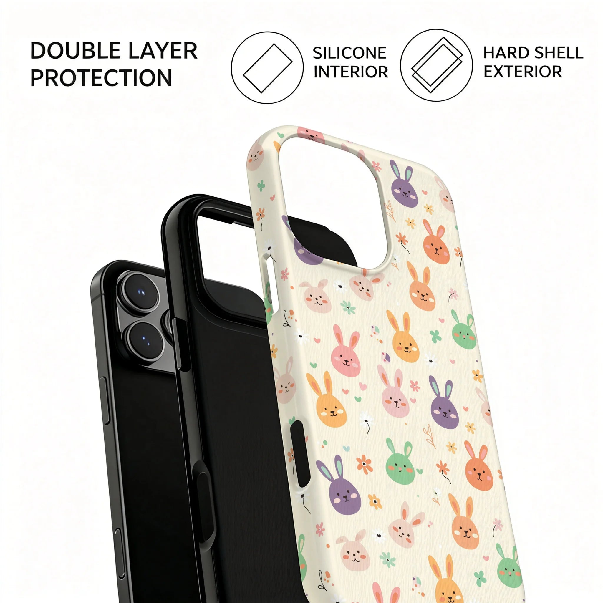 Cute Pastel Bunny Face Pattern Magnetic Phone Case For iPhone 17 16 15 14 Pro Max Plus 13 12 Wireless Charging Shockproof Cover