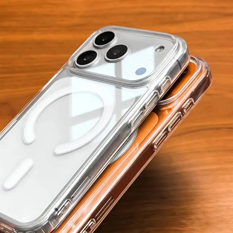 Magnetic Original Clear Case For iPhone 17 16 15 14 13 12 11 Pro Max Plus Mini Air Funda For Magsafe Silicone Transparent Cover