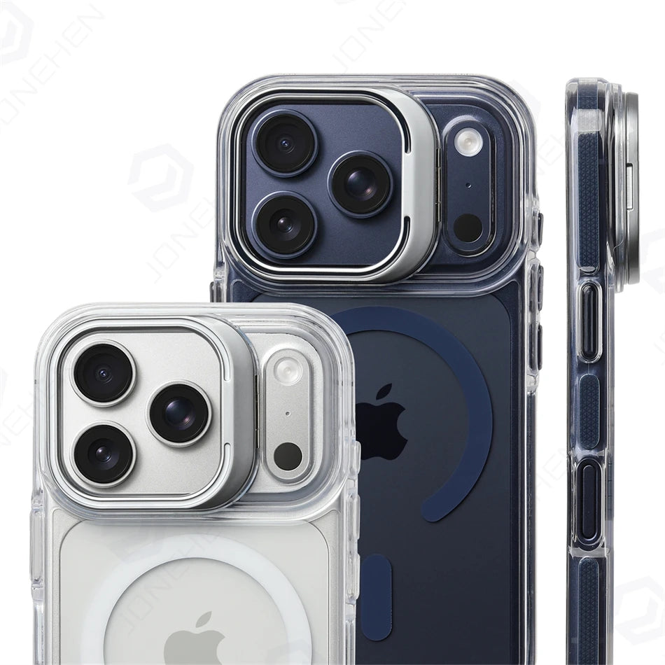 Luxury Metal Lens Holder For Magsafe Hit Color Clear Case For iPhone 17 Air 15 14 13 16 Pro Max Transparent Magnetic Armor Cover