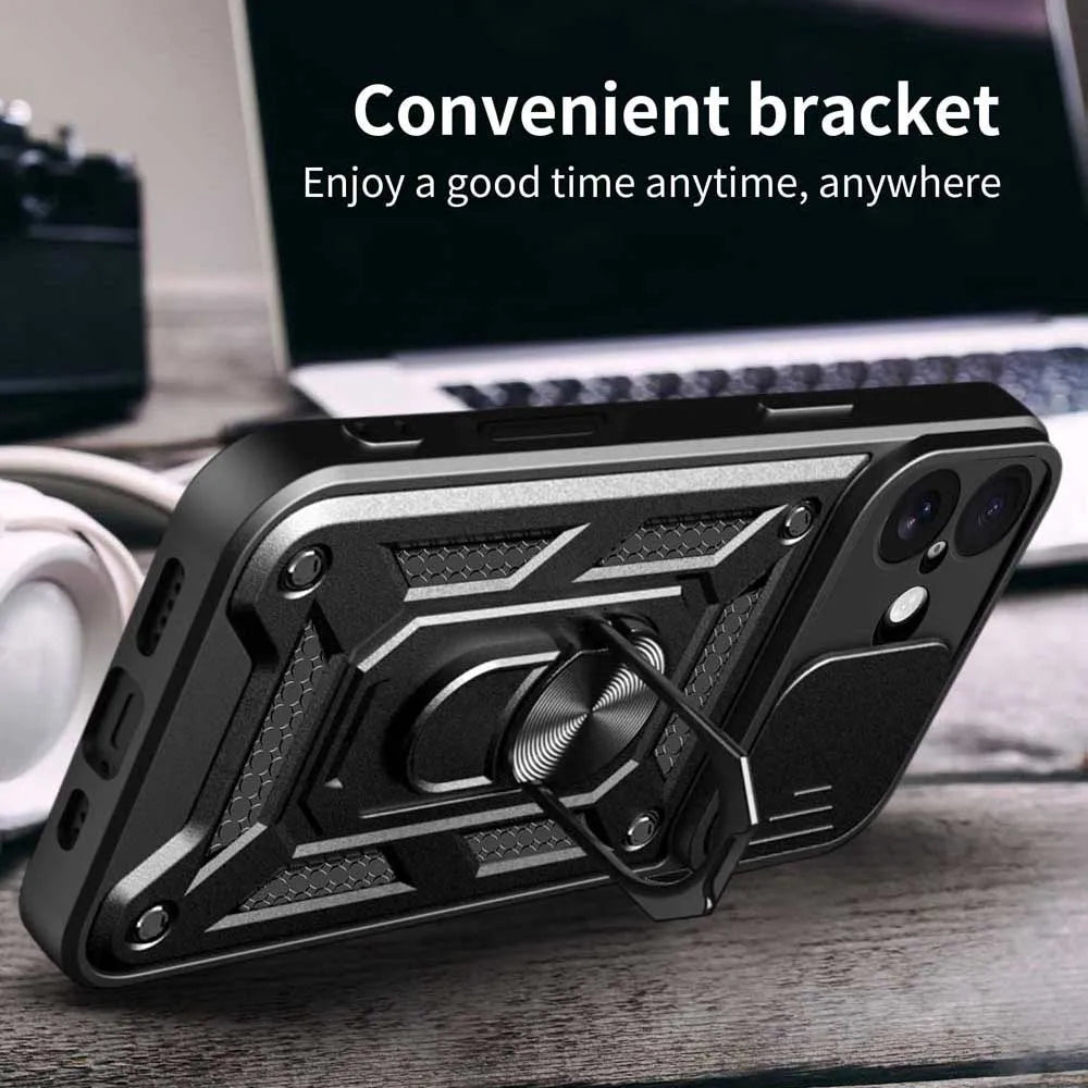 Case For iPhone 16 15 14 13 Pro Max 12 11 Pro 17 Xs Max XR 16 15 14 Plus 13 12 Mini Slide Camera Protector 360 Ring Armor Cover