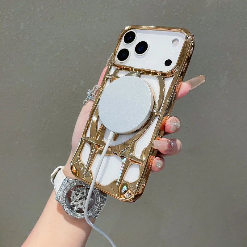 For Magsafe Magnetic Solid Color Plating Hollow Heat Dissipation Phone Case For iPhone 17 Pro Max 17 Air 15 12 13 14 16 Pro Max