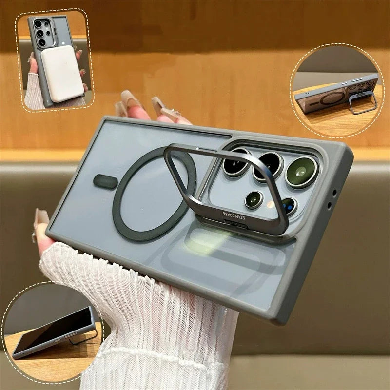 For Magsafe Magnetic Wirelesss Charge Case For Samsung Galaxy S24 S22 S23 Ultra S23 FE Plus Camera Protector Holder Clear Cover