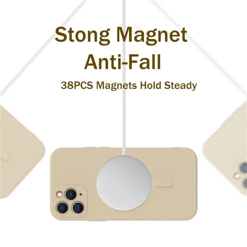 For Magsafe Magnetic Wireless Charge Case for IPhone 15 16 14 13 12 11 Pro Max Mini XR XS Plus Soft Liquid Silicone Strap Cover