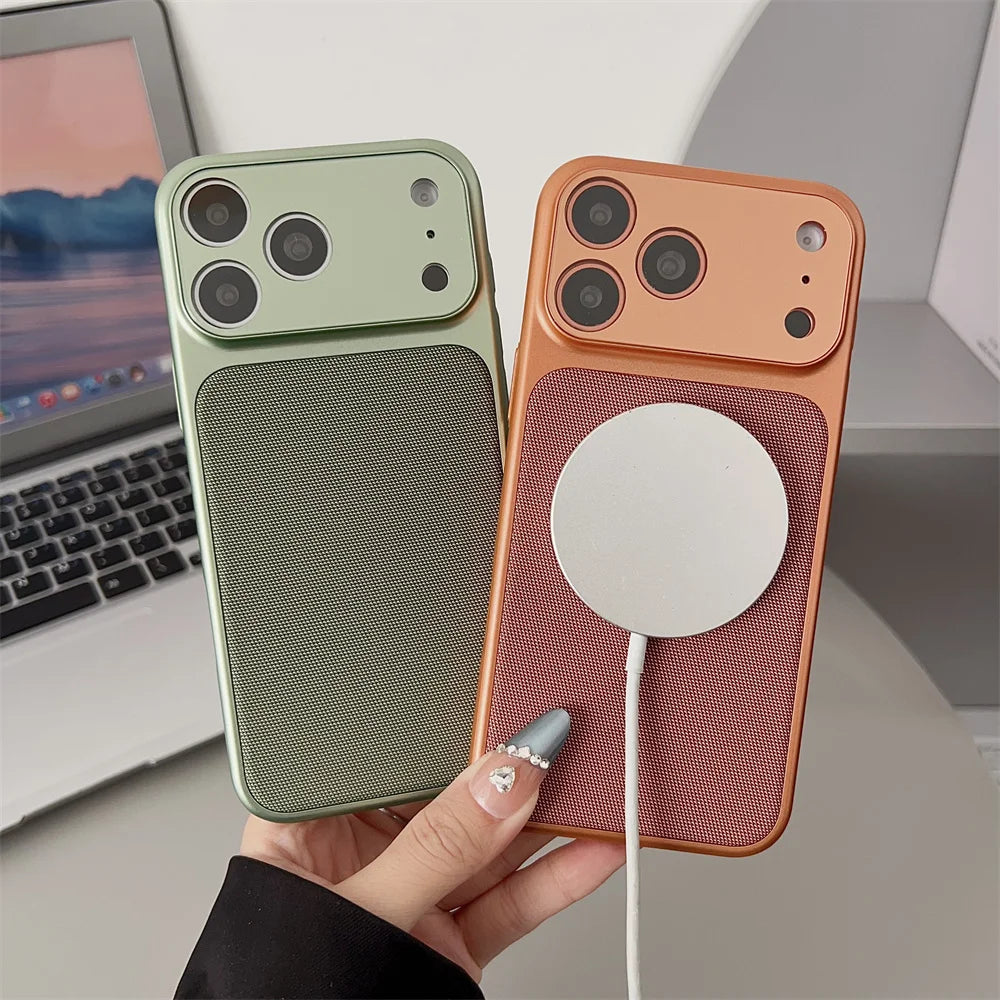 Luxury Knitted Fabric Metallic Color Business Phone Case For iPhone 17 Air 16 15 14 13 12 11 Pro Max Lens Protection Matte Cover