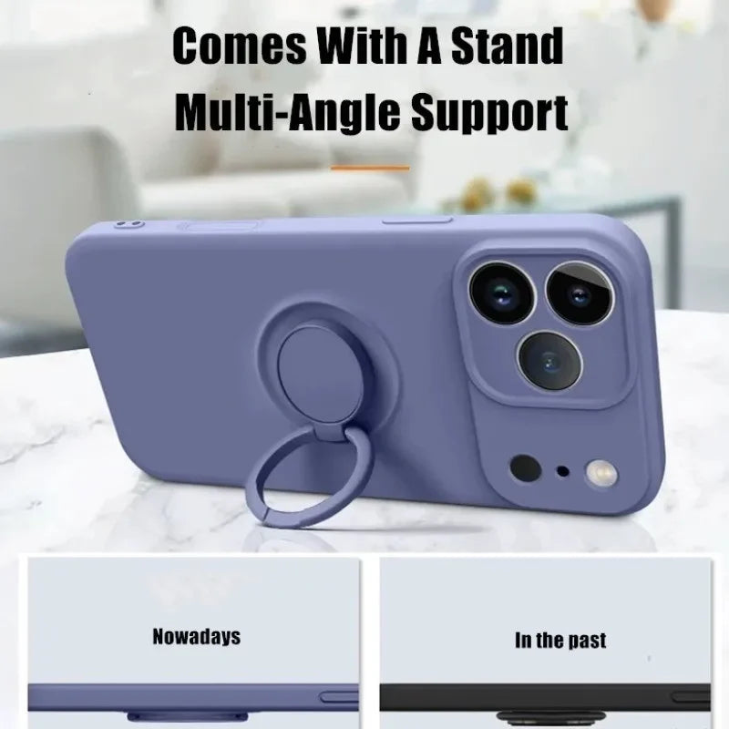 Liquid Silicone Ring Stand Magnetic Case for iPhone 17 Air 16E 15 14 13 12 11 Pro Max Plus Shockproof Soft Bumper Protectic Case