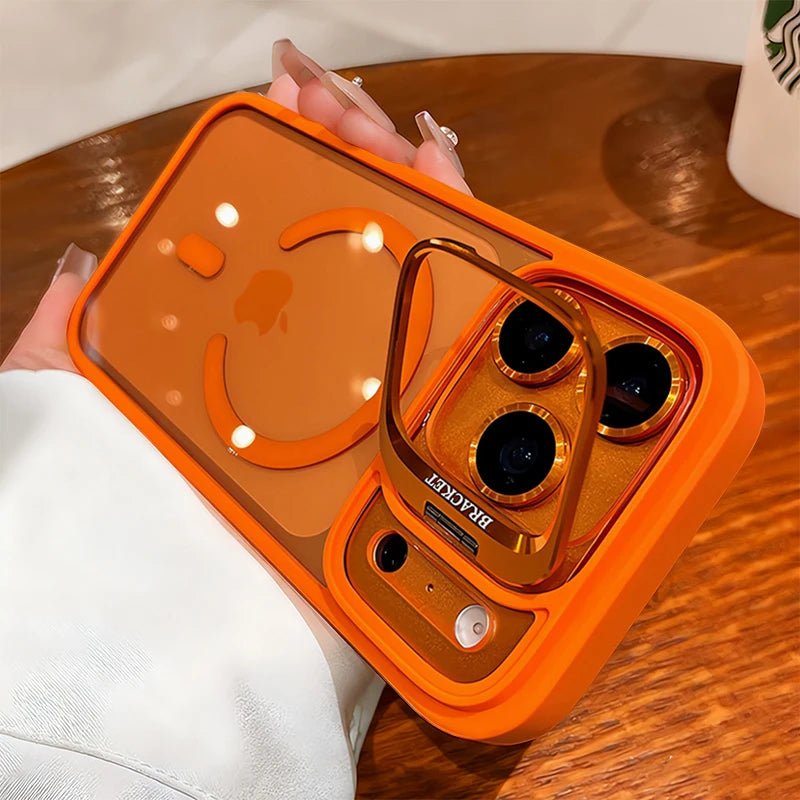 Luxury Matte Translucent Armor Shockproof For Magsafe Bracket Case For iPhone 17 16 15 14 13 12 Pro Max 17 Wireless Charge Cover