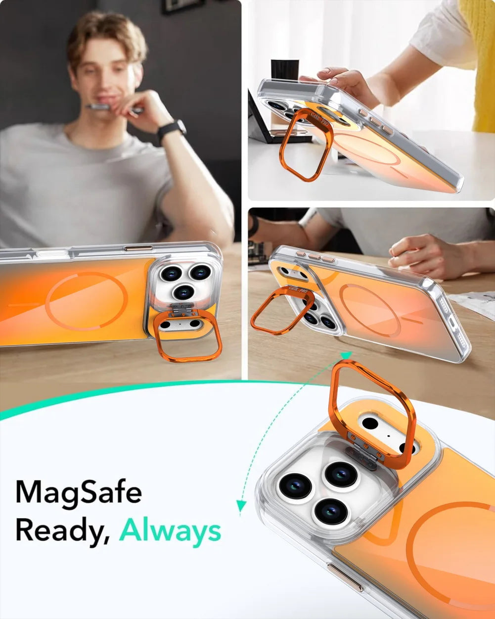 Anti-yellowing Built-in Super Magnetic Lens Holder Case For iPhone 17 Pro Max 17 Air 16e 16 Pro 15 + 14 13 12 11 Protect Cover