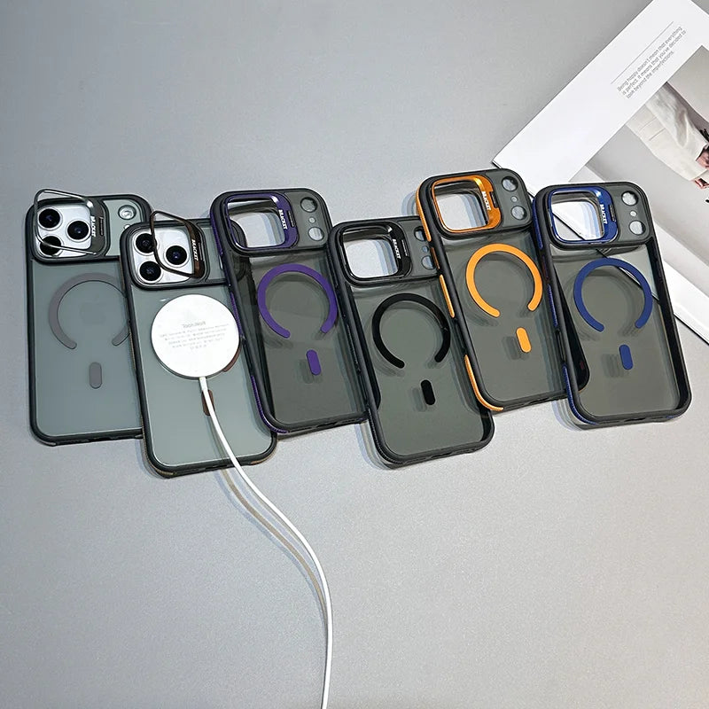 Luxury Matte Clear Back Magnetic Phone Case with Adjustable Kickstand Compatible For iPhone Air 17 ProMax 16 15 14 Plus 13 12 11