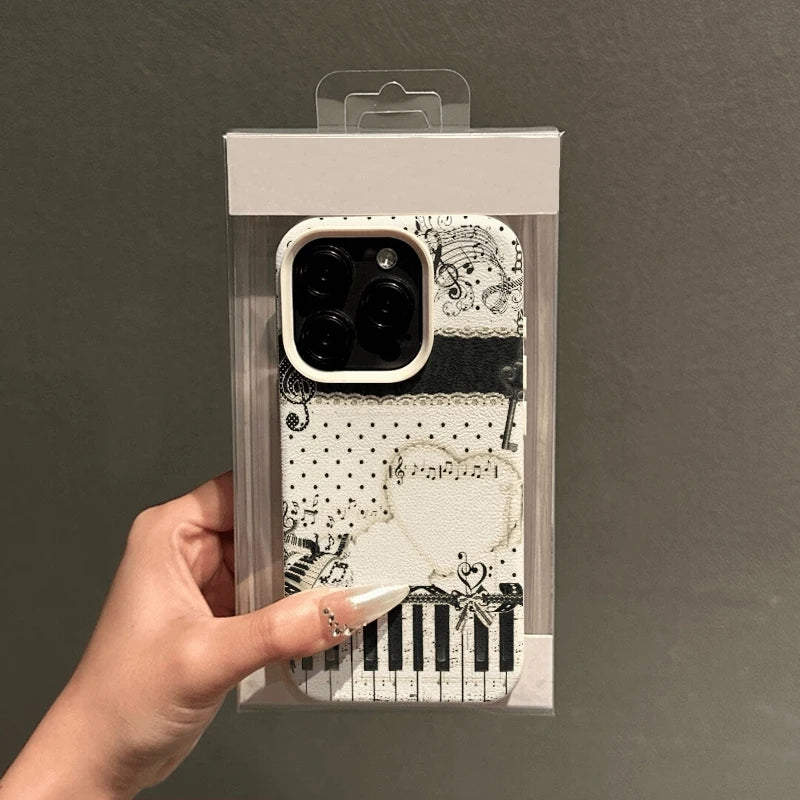 Heart-shaped Design with Musical Notes and Piano Keys Phone Case For iPhone 17 16 15 14 13 12 11 Pro Max Plus XS X XR 17E Cover