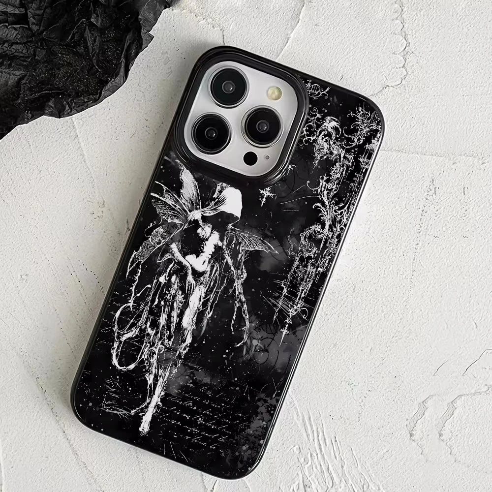 Luxury Retro Gothic Girl Angel Black Phone Case For iPhone 17 Air 16 Pro Max 15 14 Plus 13 12 11 Shockproof Silicone Back Cover
