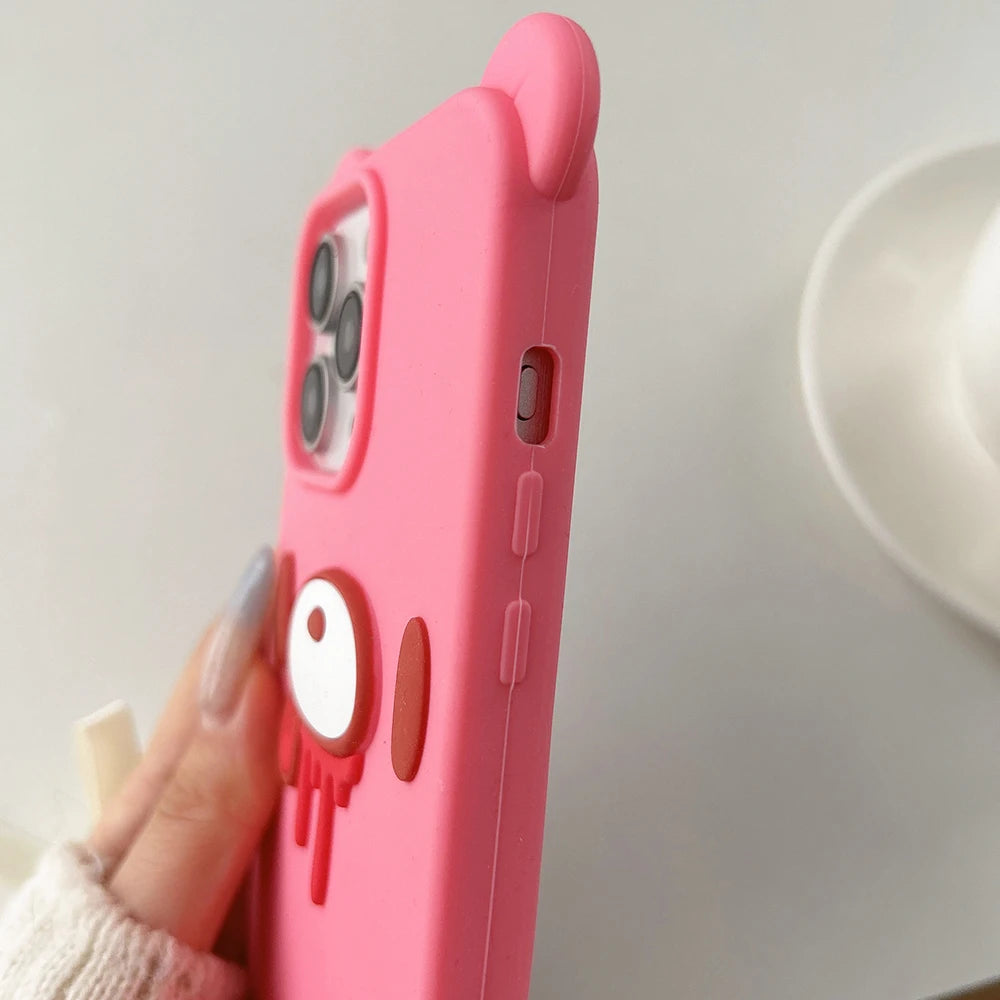 Funny 3D Cartoon Bloody Bear Phone Case for iPhone 17 13 14 15 16 Pro Max Cute Shockproof Soft Silicone Back Cover Fundas