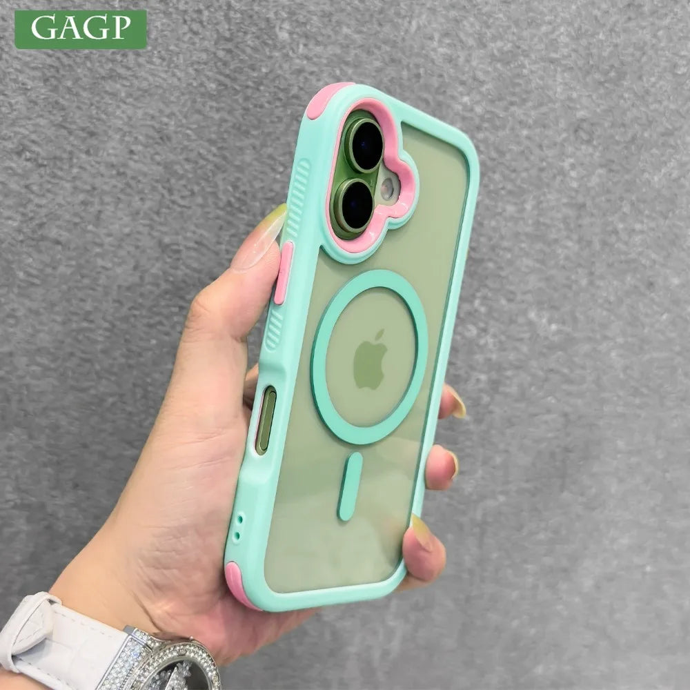For Magsafe Case for iPhone 17Pro 17 13 12 11 Pro Max 16 15 14 Plus Anti-Slip 3 in 1 Wireless Charging Clear Armor PC TPU Cover