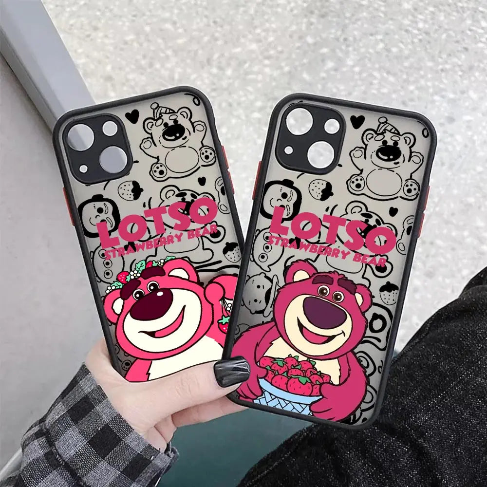Lotso Strawberry Bear Matte Translucent Case For iPhone 17E 17 16 16E 15 14 13 12 11 Pro Max 17 Air 7 8 Plus XS Shockproof Cover