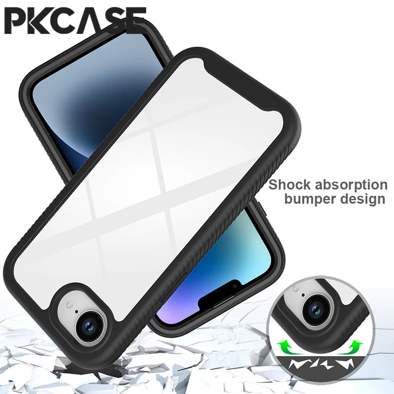 PKCASE 3 in 1 Transparent Hybrid Armor Shockproof Case For iPhone 17 Air 16 15 14 13 Mini 12 11 Pro Max Plus Cover
