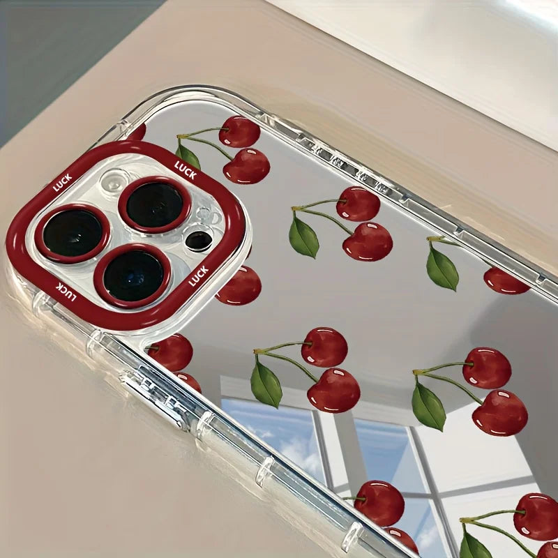 Red Cherry Pattern Mirror Phone Case For iPhone 17 Pro Max Case For iPhone 13 15 14 12 16 Pro XR XS X 7 8 Plus 16e 17 Air Fundas