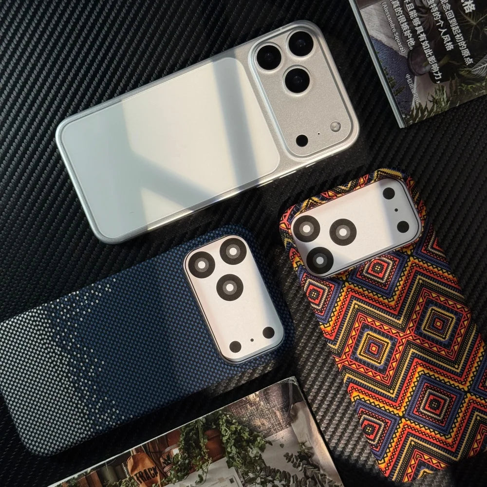 Luxury Kevlar Carbon Fiber Texture Phone Case for iPhone 13 14 15 16 17 Pro Max Plus For Magsafe Magnetic Hard PC Bumper Cover