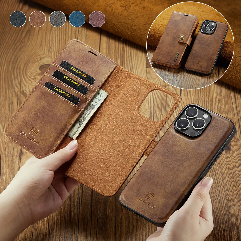 For iPhone 17 16e 15 14 Plus 13 12 11 Pro Max XS XR X SE 2022 8 7 Magnetic Wallet Card Back Cover 2 in 1 Flip Leather Phone Case
