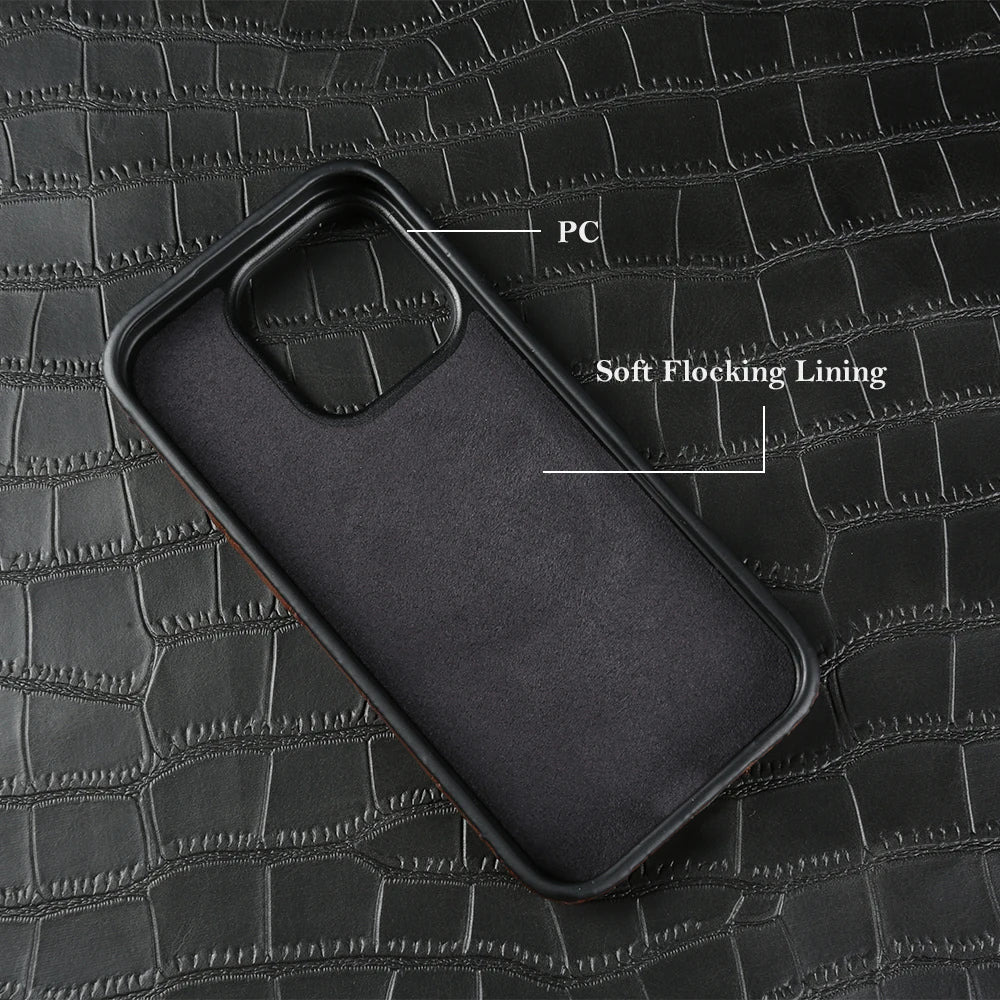 Luxury Crocodile Leather Phone Case For iPhone 17 Air 17e 16e 16 15 14 Plus 13 Mini 12 11 Pro Max Case Hard PC Protective Cover