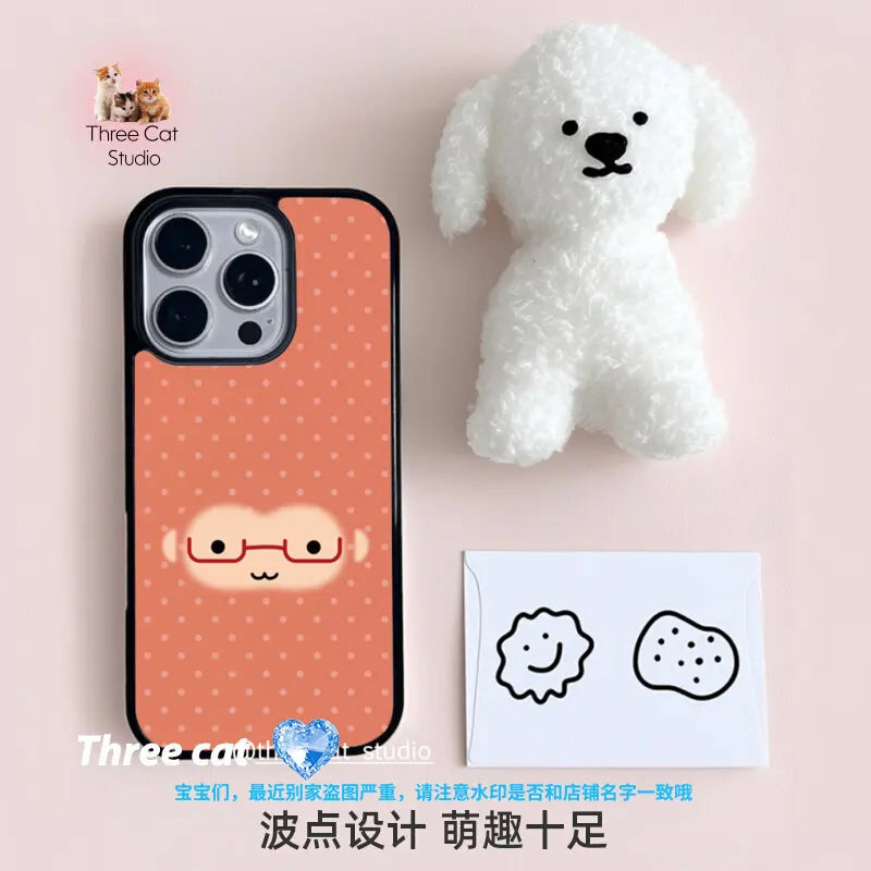 Korean Ins Cute Orange Polka Dots Glasses Monkey Phone Case For iPhone 17 16 15 14 13 12 11 Pro XR Max 8 7 Plus Y2K Cover
