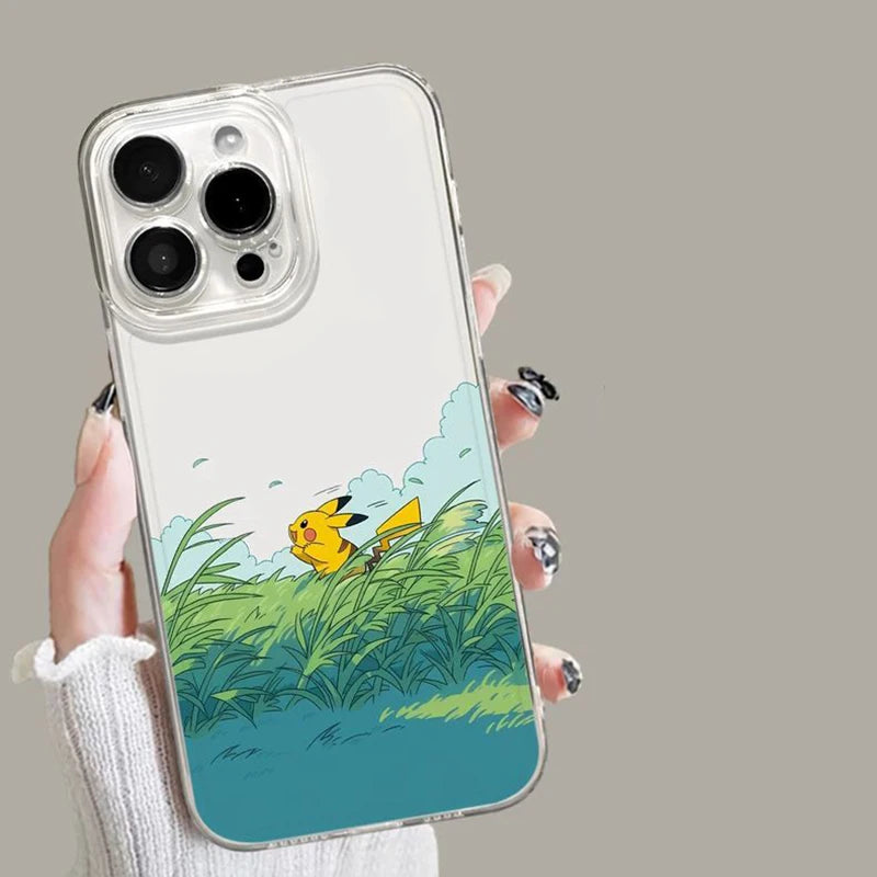 Fashion Cute P-Pokemon Pikachu Phone Case For iPhone 17 16 15 14 13 12 11 Pro Max XR XS MAX 7 8 PLUS MINI Y2K Transparent Cover