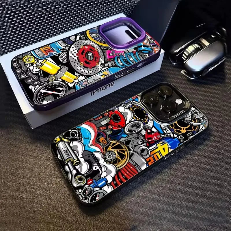 Mechanical Gear Pattern Electroplate Silver IMD Phone Case For iPhone 11 12 13 14 15 16 Pro Max 16E 7 8 Plus X XS XR SE2 Cover