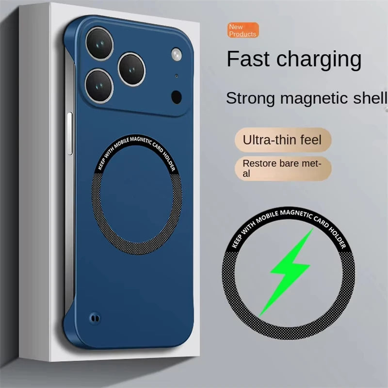 For Magsafe Ultra Slim PC Frameless Phone Cases For iPhone 17 16 15 14 13 12 11 Pro Max 17 Air Plus Case Magnetic Matte Cover