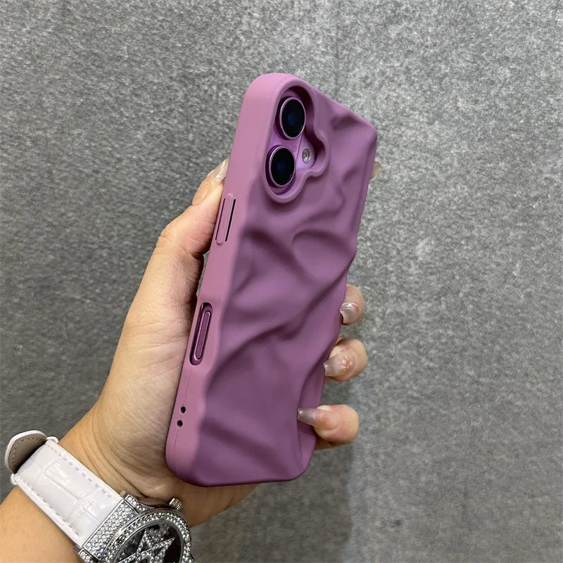 Luxury Wrinkle Matte Wrist Strap Case for iPhone 16 15 14 17 Pro Max Air 13 12 11 Lanyard Candy Solid Color Ripple Soft Cover