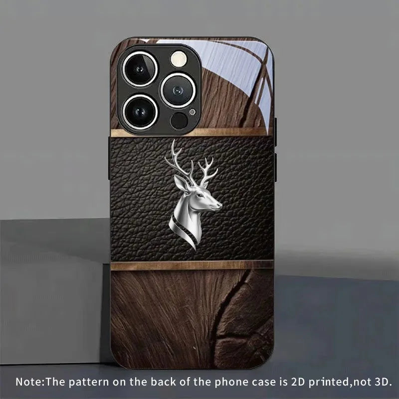 Curved Deer Head Pattern Tempered Glass Black Phone Case For Samsung Galaxy S25 S24 S23 Ultra Plus FE Shockproof Cover