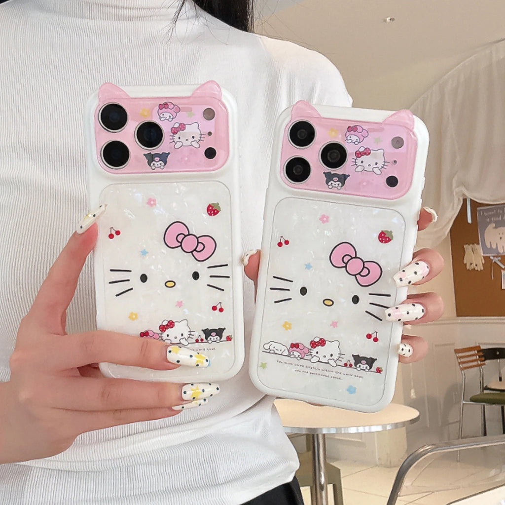 Cartoon Cat's ears Sanrio KT Shockproof Phone Case For iphone 17 16 15 Pro Max 17 Pro Luxury Lens Protective Acrylic Back Cover