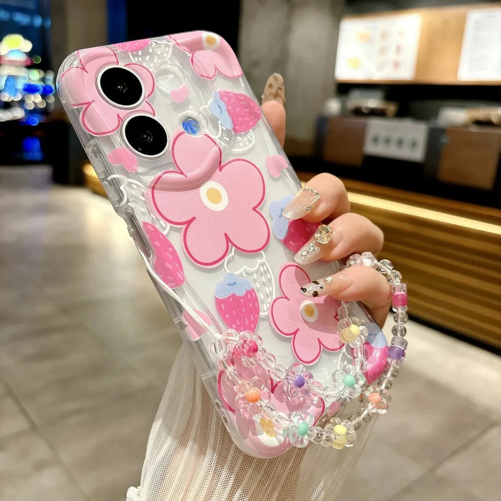 Butterfly Flower Wrist Strap Case For Samsung Galaxy S26 Ultra S25 FE Plus A57 A37 A17 A07 A06 A05 A04 A04E A12 A13 A32 A33 A23