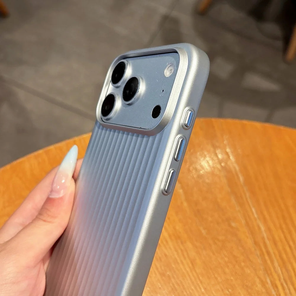 3D Stripe Metal Paint Case For iPhone 17 Air 16 15 14 13 12 11 Pro Max Textured Corrugated Shockproof Luggage Pattern PC Cover