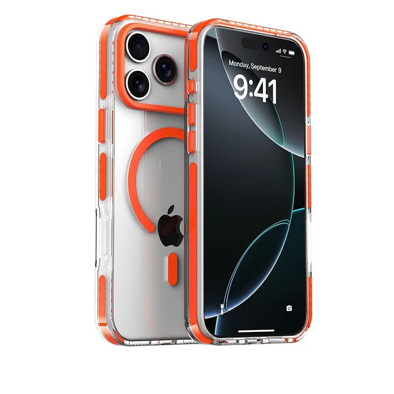 Luxury PE Striped Border For Magsafe Magnetic Wireless Charge Phone Case For iPhone 17 Air 16 E 15 14 13 12 Pro Max Clear Cover