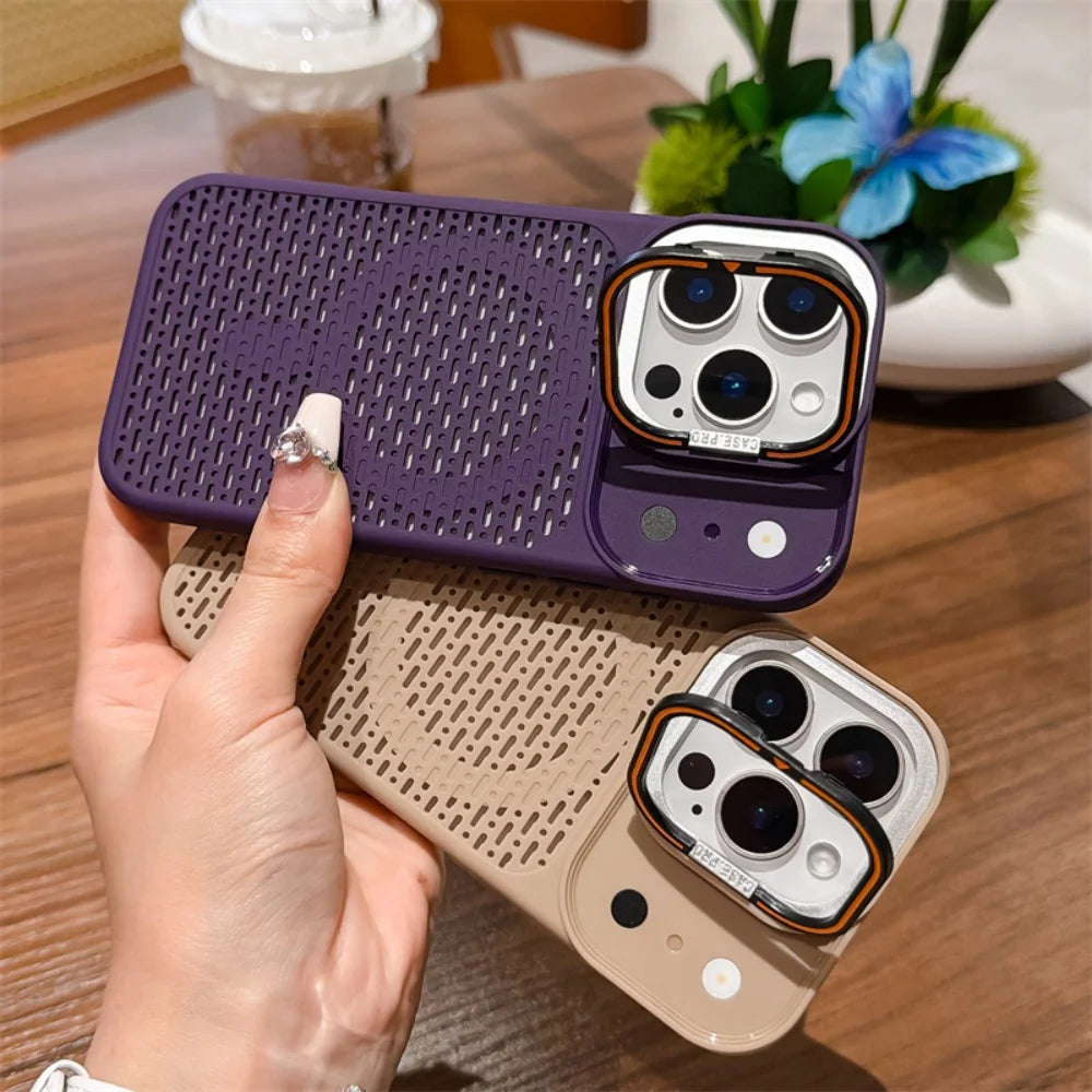 For Magsafe Magnetic Heat Dissipation Lens Holder Case For iPhone 17 16 15 14 Plus 13 12 11 Pro Max Frosted Bracket Bumper Cover