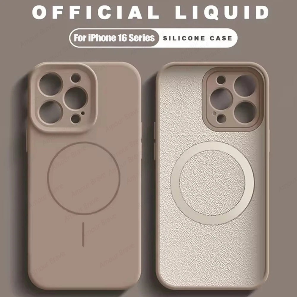Original Liquid Silicone For Magsafe Cover For iPhone 16 16E 15 14 13 12 11 Pro Max Plus Magnetic Fluorescent Matte Phone Case