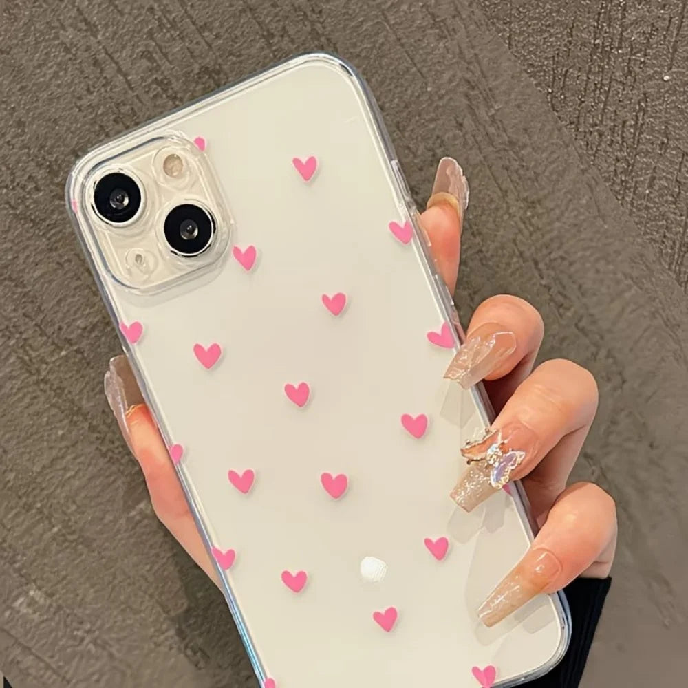 Lucky Heart-Shaped Soft Anti-Fall Clear Phone Case For iPhone 17 16 15 14 13 12 11 Pro Xs Max 8 Plus Mini Air X XR 17e 16e Cover