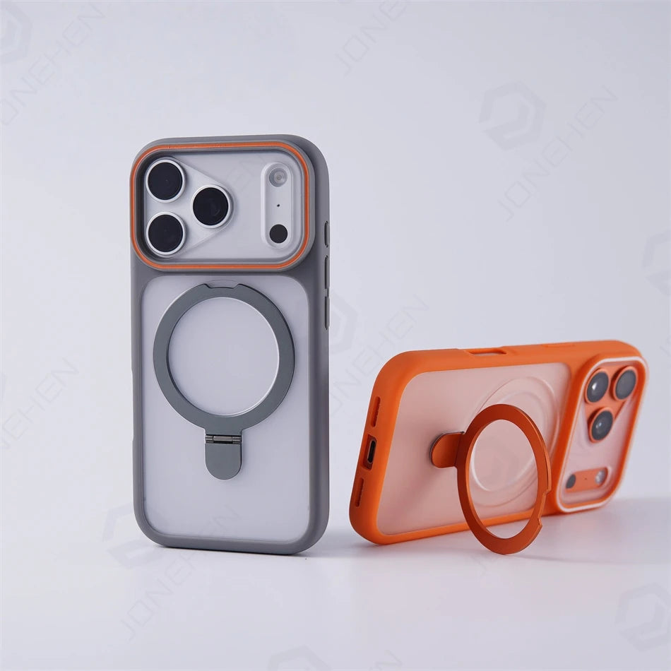 Matte Translucent Magnetic Ring Bracket Bumper Case For iPhone 17 Pro Max 16 15 14 13 12 Shockproof Stand Cover For Magsafe