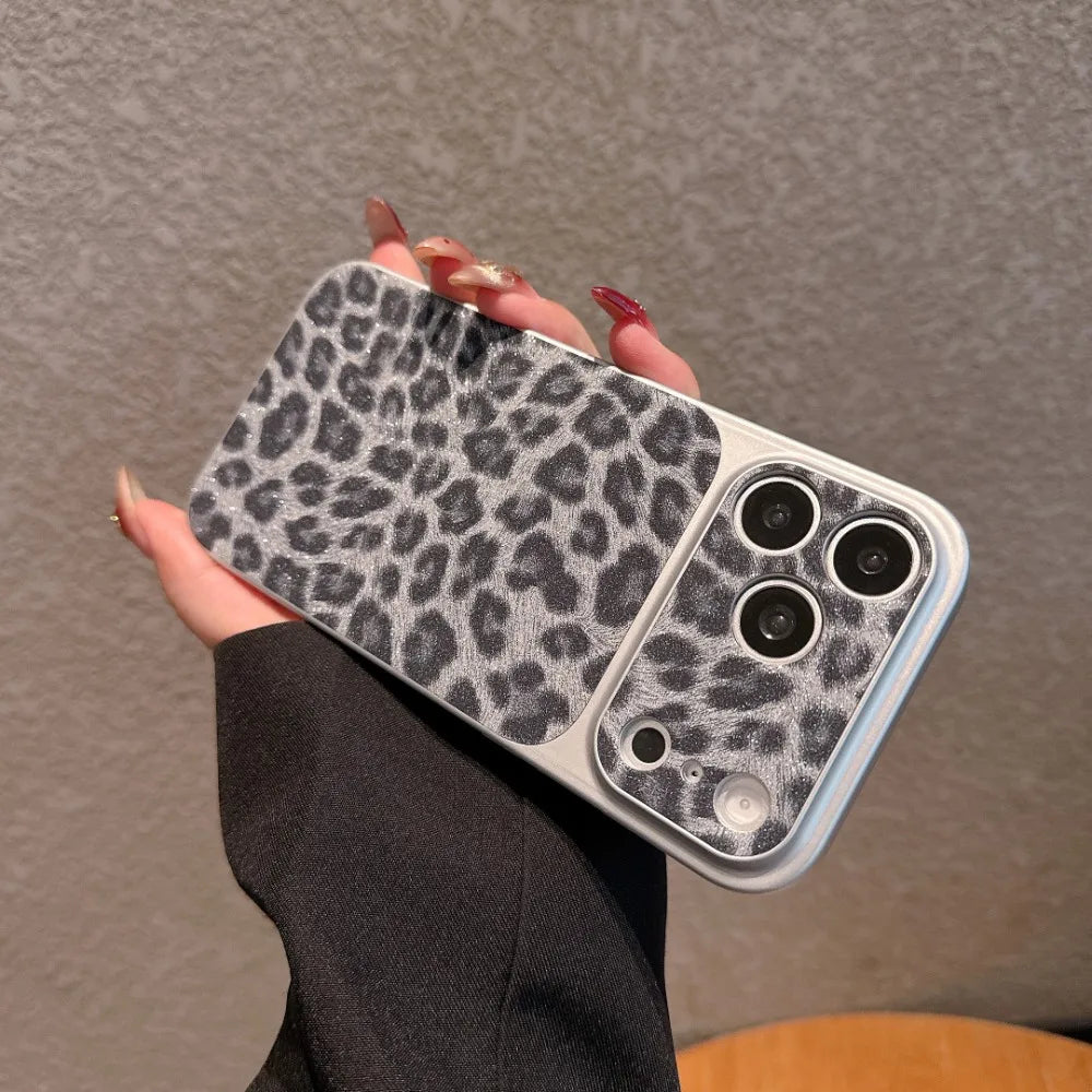 Luxury Leopard Print Phone Case For iPhone 17 16 15 14 13 12 Pro Max Case Creative Ins Style Shockproof Ultra Slim Glitter Cover
