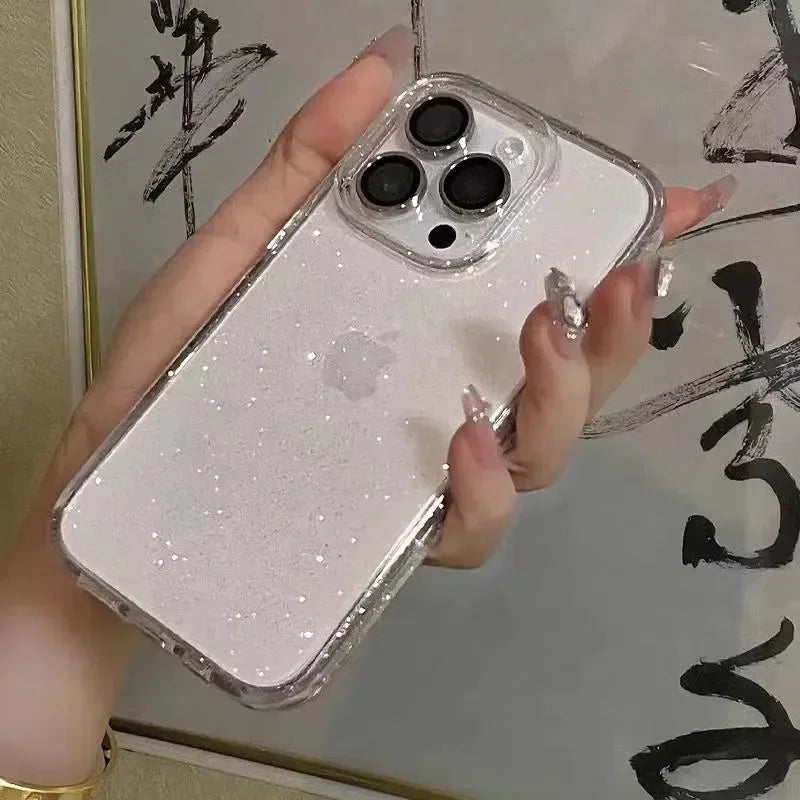 Shockproof Luxury Bling Glitter Transparent Phone Case For iPhone 17 16 15 14 13 12 11 Pro Max 13 Mini 16e 17 Air Soft TPU Cover