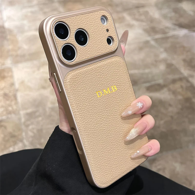 Personalise Gold Silver Initials Letter Leather Case For Iphone 15 14 13 17 pro max 14 16 Plus 17air Luxury Lens Protextion Case