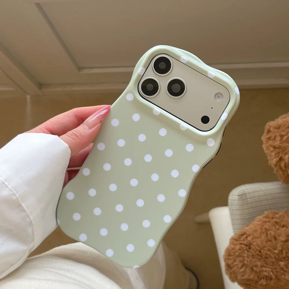 Matte Polka Dot Curly Border Phone Case for iPhone 17 Pro Max 13 14 15 16 Pro Max Wave Point Frosted Ultra Slim Shockproof Cover