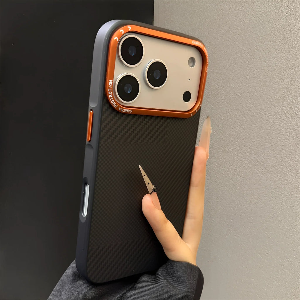 Luxury Color Camera Lens Protective Case for iPhone 17 16 Pro Max Magnetic Charging Carbon Fiber Texture Matte Back Cover Coques