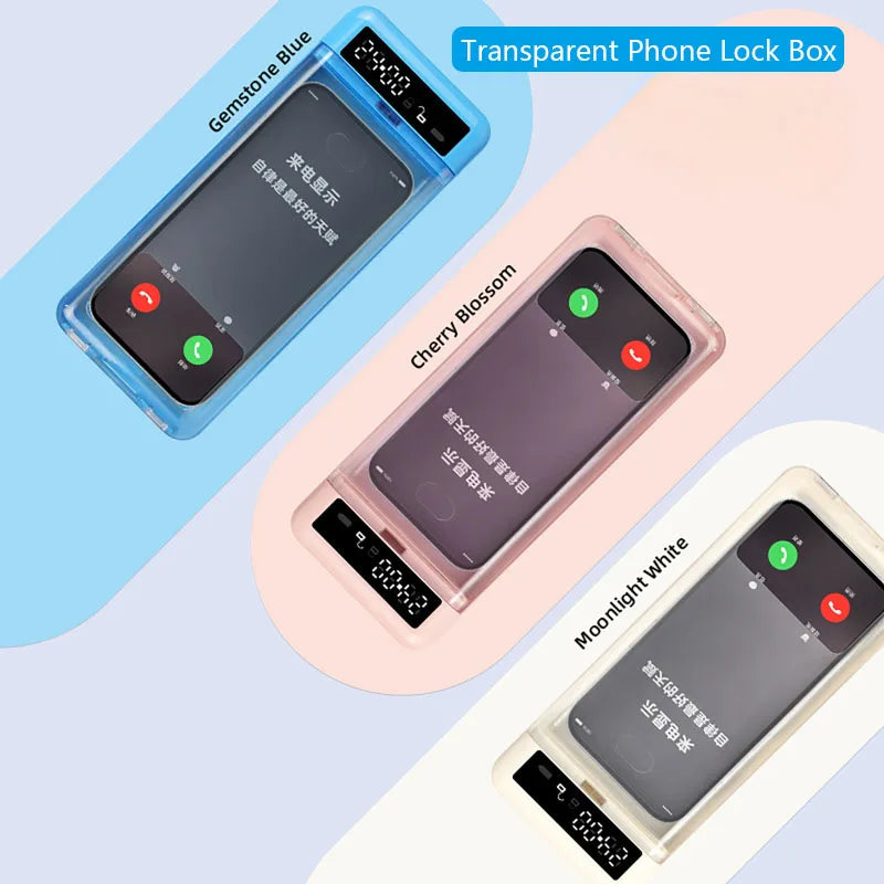 Transparent Phone Lock Box with Display Screen Self-Discipline Device Smart Timer Phone Lock Box Student Phone Time Manager