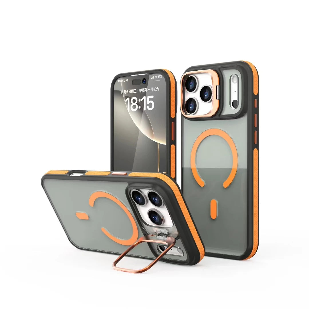 Luxury Matte Transparent For Magsafe Kickstand Stand Phone Case For iPhone 17 16 15 14 Plus 13 12 11 Pro Max Air Magnetic Cover