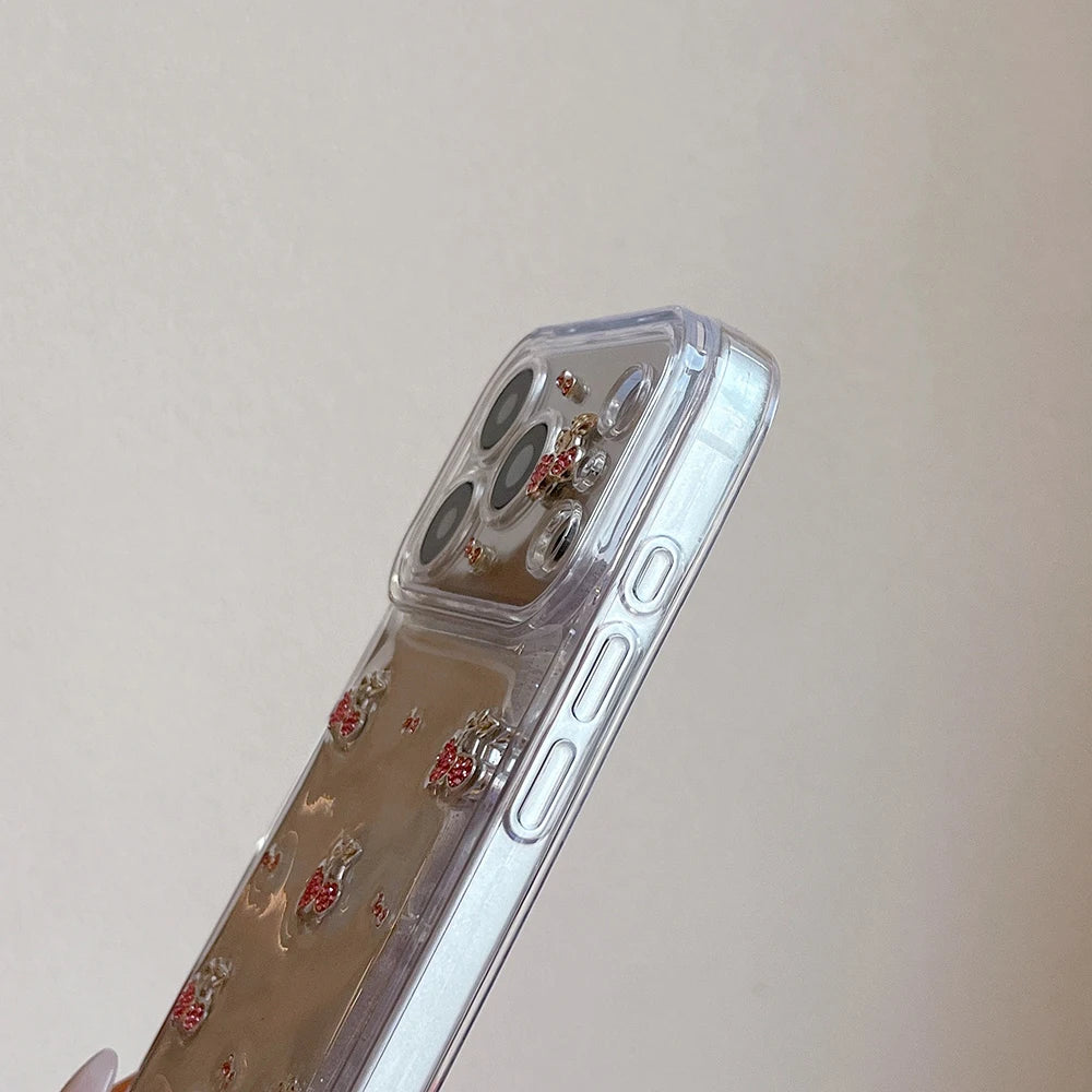 Cute 3D Diamond Cherry Phone Case For iPhone 17 16 15 14 13 12 11 Pro Max Soft Shockproof Cover Epoxy Glitter Shell