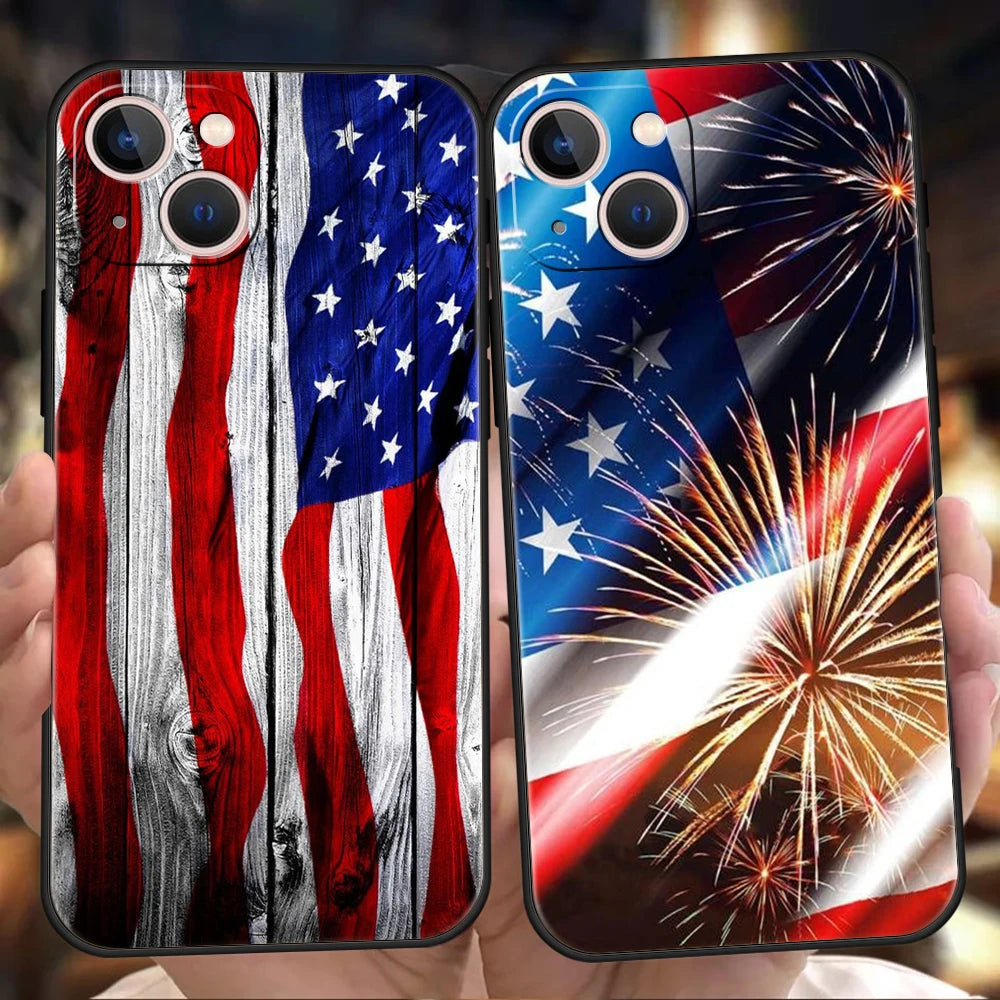 American United States Flag Phone Case Cover for iPhone 16 15 14 13 12 Pro Max XR XS 11 7 8 Plus Shockproof Silicone Soft Shell